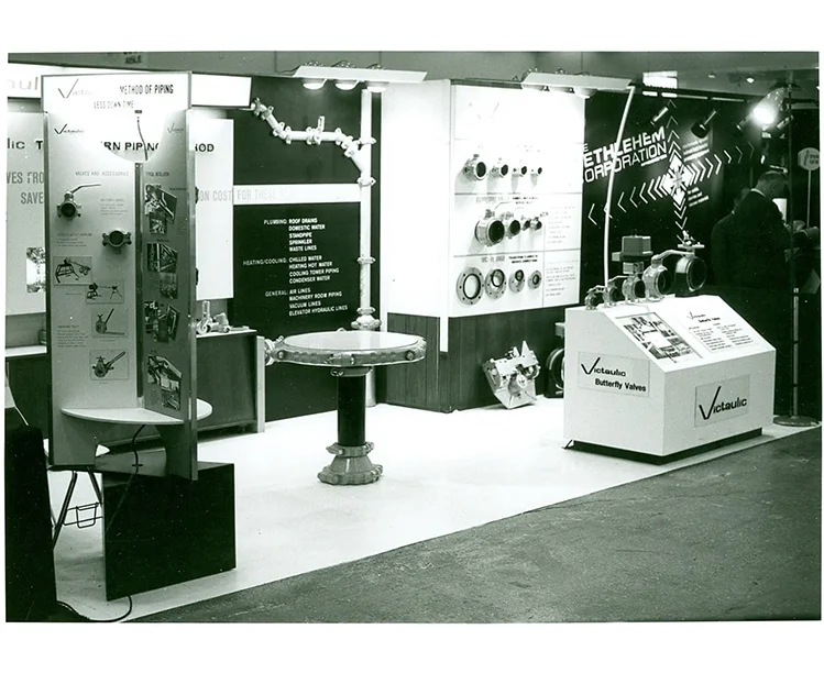 A photograph of an exhibition stand from the 1970s